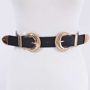 Plus Size Double Buckle Belt - Gold/Black
